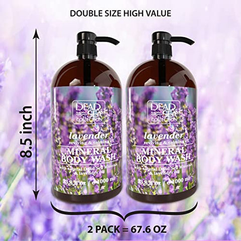 Dead Sea Collection - Coleção Mar Morto Lavanda Body Wash – com Minerais do Mar Morto e Óleo de Lavanda – Limpeza Suave e Hidratação da Pele – Pacote com 2 (2000 ml)