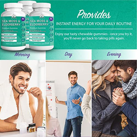 3 Pack) Gomas de Algas Marinhas e Sabugueiro BioVitalica – Vitamina C D Zinco – Goma Vegana de Algas Marinhas com Gel de Algas Marinhas - BIO VITALICA