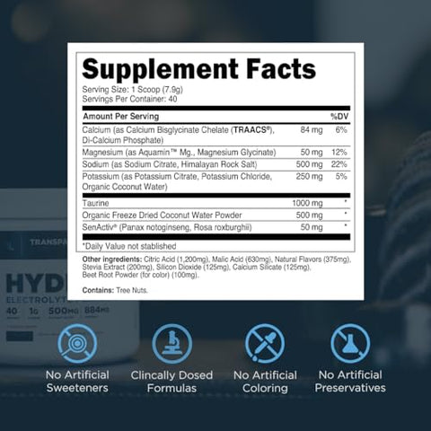 Hydrate – Pó de Eletrólitos Adoçado Naturalmente com Água de Coco, Cálcio e Taurina – 500g - Transparent Labs