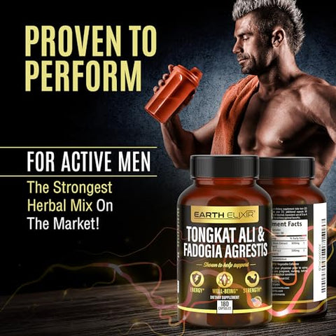 Earth Elixir - Fadogia Agrestis 600mg e Tongkat Ali 500mg – Suplementos (180 Cápsulas) – Fabricado nos EUA – Fornecimento de 3 Meses – Testado por Terceiros – Long Jack – Suplementos Tongkat Ali Fadogia Agrestis