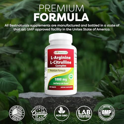 Best Naturals - Melhores Naturais – Comprimidos Complexos de L-Arginina e L-Citrulina, 250 Unidades