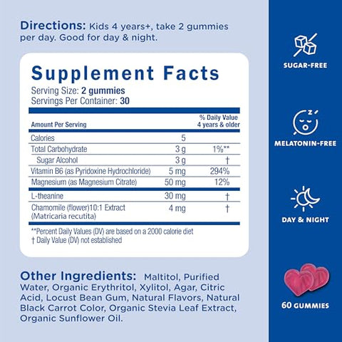 Mommy's Bliss - Mommy’s Bliss Kids Feel Calm Gummies – Suporte para Sensação de Calma e Relaxamento do Corpo – Com Magnésio, L-teanina – Sabor Limonada de Framboesa Sem Açúcar – Idade 4 – 60 Gummies