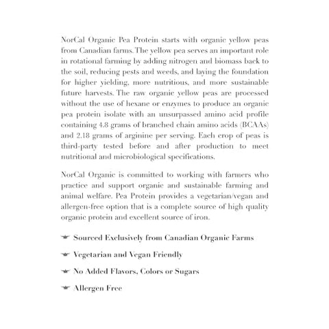 Proteína Isolada de Ervilha Premium – 100% Vegana e Orgânica – Sem Sabor – 2 Libras (1 Pacote) – 35 Porções - NorCal Organic