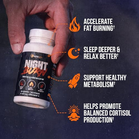 ALPHA LION - Suplemento Alpha Lion Night Burn para Suporte ao Sono, Metabolismo e Crescimento Muscular Magro, Promove Relaxamento e Equilíbrio do Cortisol, com Ashwagandha