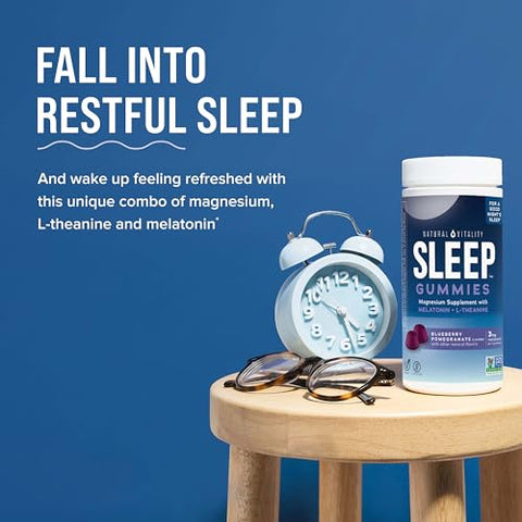 SLEEP Gummies – Suplemento de Magnésio com Melatonina e L-Teanina, Vegano, Sem Glúten, Auxilia o Corpo a Relaxar para Dormir, Sabor Mirtilo Romã, 120 Unidades - Natural Vitality