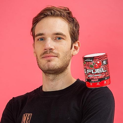 PewDiePie – Pó Energético, Sem Açúcar, Foco com Cafeína Limpa, Mistura para Água, Sabor de Lingonberry, Aminoácidos de Foco, Vitaminas e Antioxidantes – 280g (40 Porções) - G Fuel