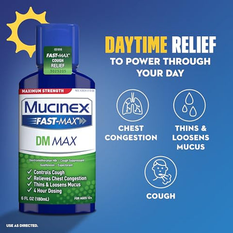 FastMax DM Max Cold – Alívio rápido para o resfriado com tosse seca – 120ml - Mucinex