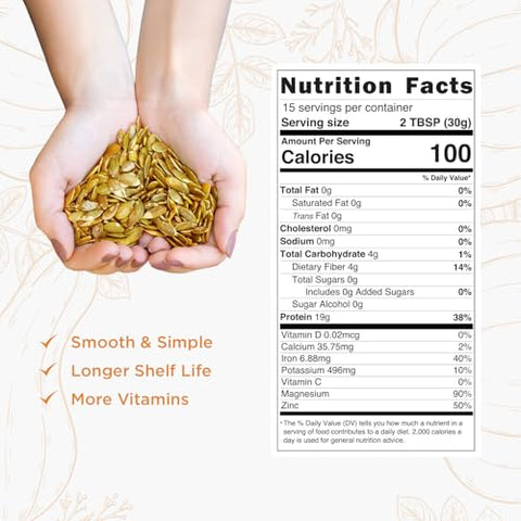 Probase Nutrition - Proteína em Pó de Semente de Abóbora Orgânica, Vegana, Sem Sabor, Sem Açúcar Adicionado, Livre de Glúten e Soja, Amigável para Paleo e Keto, 454g – Extraído a Frio