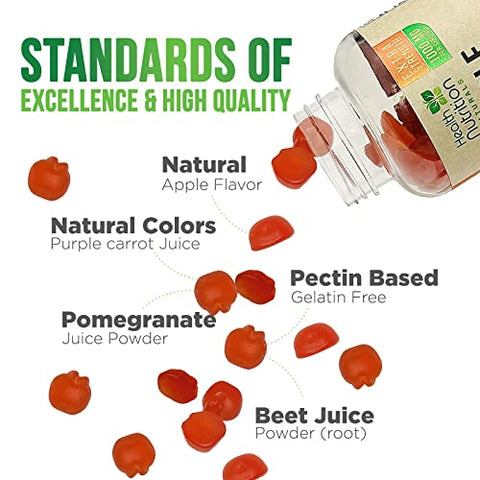 Health Nutrition Naturals - Gomas de Vinagre de Maçã Vegano | Máxima Potência 1000mg | Auxilia Digestão, Metabolismo | Sabor Natural de Maçã com Mãe | Sem Glúten