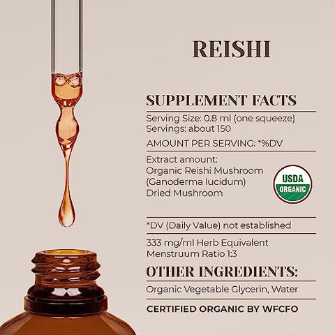 Garden Organics - Extrato Orgânico de Reishi sem Álcool USDA | Suplemento Alimentar de Alta Potência | Tintura Natural Certificada de Cogumelo Reishi Orgânico (Ganoderma Lucidum) (120 ml)