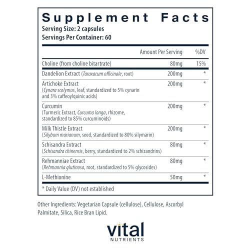 Suporte ao Fígado com Cardo Mariano e Curcumina | Suplemento Vegano | Combinação Herbal para Função Hepática Saudável | Livre de Glúten, Laticínios e Soja | 120 Cápsulas - Vital Nutrients