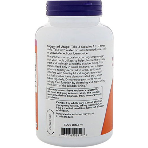 Supplements, D-Mannose 500 mg – Trato Urinário Saudável, 240 Cápsulas Vegetais - NOW