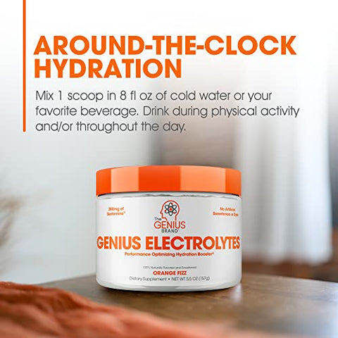 The Genius Brand - Genius Pó para Bebida de Eletrólitos, Sabor Laranja Efervescente, 30 Porções – Impulsionador Natural de Hidratação