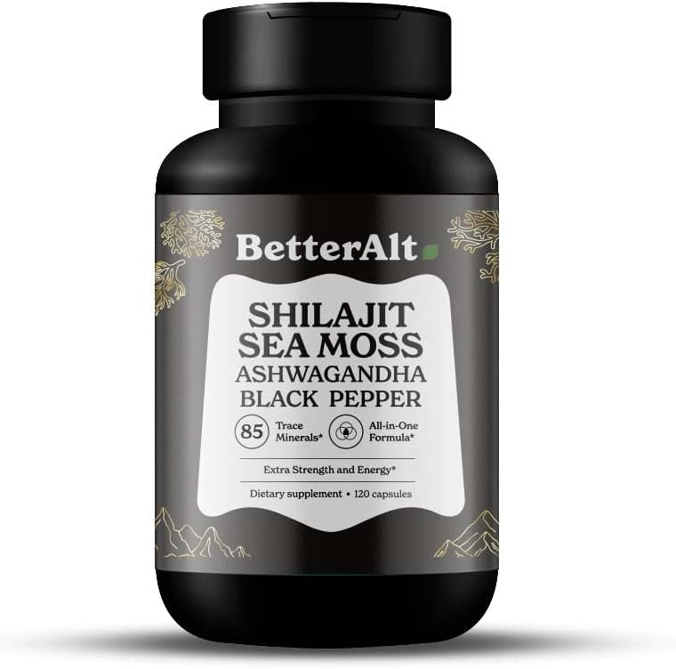 Better Alt - Cápsulas de Shilajit Gold com Sea Moss, Ashwagandha e Extrato de Pimenta Preta – Potencialize sua saúde com ingredientes naturais!
