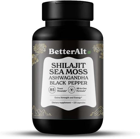 Better Alt - Cápsulas de Shilajit Gold com Sea Moss, Ashwagandha e Extrato de Pimenta Preta – Potencialize sua saúde com ingredientes naturais!