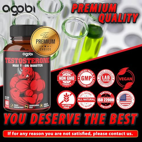 agobi - 2 Pacotes 60 Cápsulas – Impulsionador de Testosterona para Homens, Construção Muscular, Energia