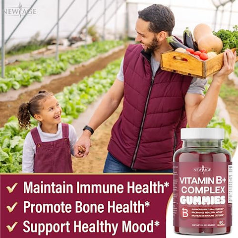 Gomas de Vitaminas do Complexo B NEW AGE com Vitamina B3, B5, B6, B7, B9 – Suplemento para Energia e Saúde