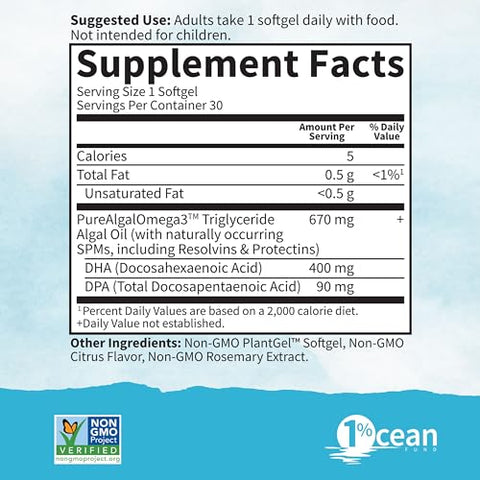 Dr. Formulated Prenatal Vegan DHA – Ômega 3 Vegano Certificado com 400mg DHA DPA de Ômega 3 de Algas em Forma de Triglicerídeos, Ômega 3 de Algas Não-OGM para - Garden of Life