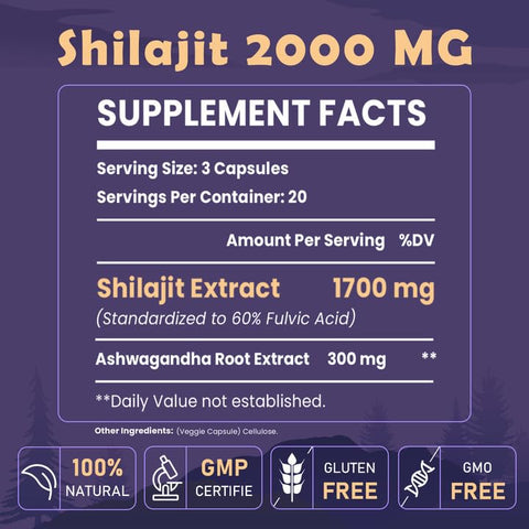 Elikadur - 2000 MG Cápsulas Orgânicas de Shilajit Puro do Himalaia, 100%% Shilajit para Homens – Marca em Primeiro Lugar