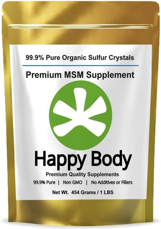 HAPPY BODY - Organic Sulfur Crystals – Suplemento Premium de MSM em Cristais 99% Puros – Excelente Qualidade e Absorção – Embalagem de 454g