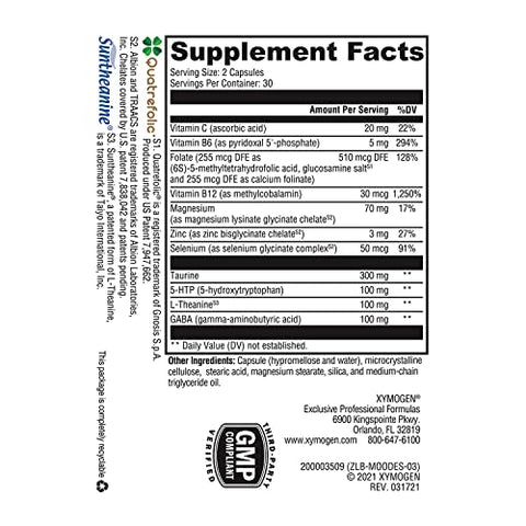 Mood Food ES – Suporte para Calma, Relaxamento e um Humor Saudável com Ácido Fólico Ativo, Vitaminas B, 5-HTP, GABA, Minerais, Suntheanine L-Theanine, Selênio (60 Cápsulas) - XYMOGEN