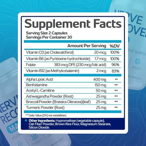 Nerve Recovery Max - Suplemento de Suporte Nervoso, 60 Cápsulas para o Sistema Neurológico, Promove Fluxo Sanguíneo e Circulação, Não-OGM, Fabricado nos EUA, Suplementos para a Saúde Nervosa – 1 Pacote