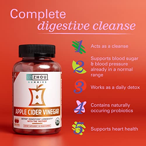 ZHOU - Zhou Nutrition Gomas de Vinagre de Maçã com A Mãe, Detox de AVC