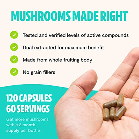 FreshCap Mushrooms - FreshCap Ultimate Mushroom Complex – Lions Mane, Reishi, Cordyceps, Chaga, Turkey Tail, Maitake – Suporte Imunológico – 60 cápsulas