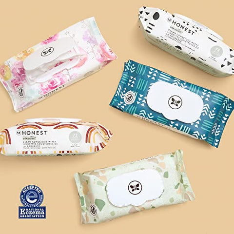 The Honest Company - Toalhas Umedecidas Honest Company Clean Conscious Sem Perfume | Mais de 99%% de Água, Compostáveis, à Base de Plantas | Hipoalergênicas para Pele Sensível, Verificadas pelo EWG | Estampa Divertida, 288 unidades