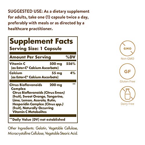 SOLGAR - Solgar Ester-C Plus 500 mg Vitamina C com Bioflavonoides Cítricos – 90 Cápsulas – Suave