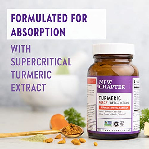 New Chapter - Novo Capítulo Suplemento de Cúrcuma Detox Diário Turmeric Force Ação Detox com Chá Verde Gengibre Sem Necessidade de Pimenta Preta Ingredientes Não-OGM Cápsula Vegetariana, 60 Unidades