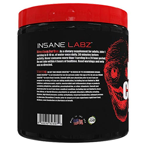 Pó de Creatina Monohidratada Insane – Sem Sabor – Pré-Treino, Pós-Treino, Força, Tamanho, Potência – 60 Porções - Insane Labz