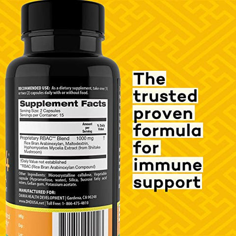 Daiwa Health Development - Daiwa PeakImmune4 – Suplemento Natural de Suporte Imunológico com Extrato de Farelo de Arroz RBAC e Micélio de Cogumelos Shiitake – Ultra Força