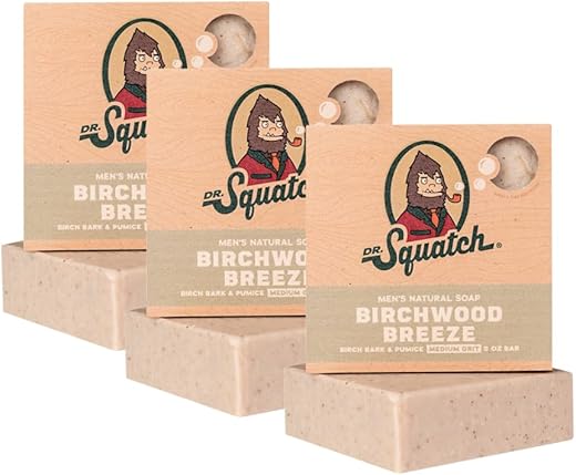 Sabonete de Processo a Frio BIRCHWOOD BREEZE 3 Barras – Para Homens – Média Granulação – Óleos Naturais – Fragrância Refrescante de Madeira – Esfoliante – 300g - Dr. Squatch