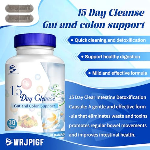 wrjpigf - Nova Atualização Limpeza Intestinal de 15 Dias – Suporte para Intestino e Cólon, Cápsulas Dissolventes de Limpeza de 15 Dias, Fórmula Avançada com Sene e Cáscara Sagrada
