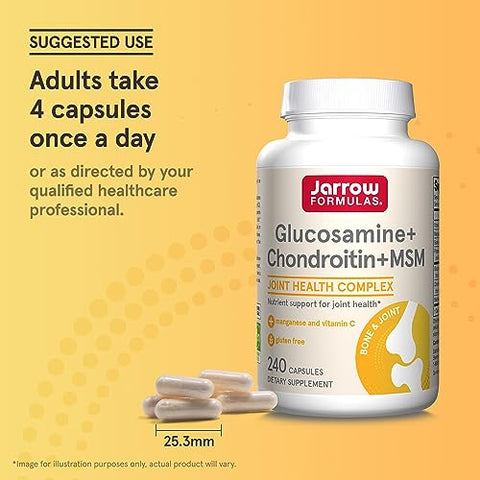 Glucosamina Condroitina MSM Cápsulas, Suplemento para Suporte Articular com Vitamina C e Manganês, 240 Cápsulas, Fornecimento de 60 Dias - Jarrow Formulas