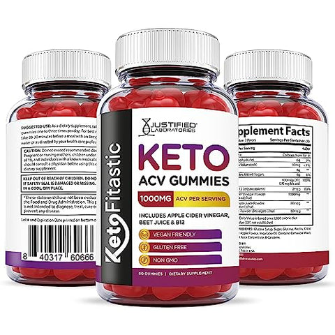 Justified Laboratories - Ketofitastic Gummies 1000MG ACV com Suco de Romã, Beterraba e B12 – 60 Gummys