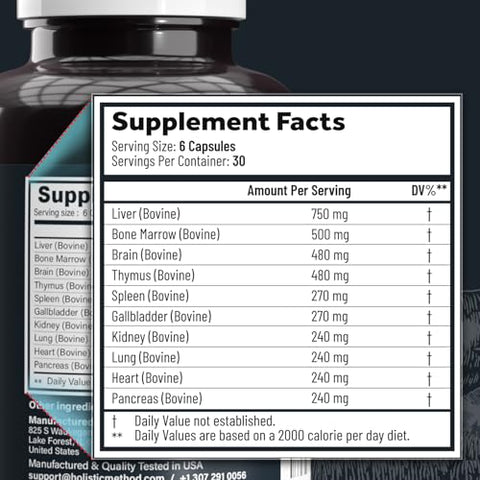 Carnivore Method - Suplemento Complexo de Órgãos de Carne Bovina para Homens e Mulheres – 10 Mistura Exclusiva de Fígado, Medula, Cérebro, Timo, Baço, Rim, Pulmão, Coração, Pâncreas – Orgânico e Natural – 100g