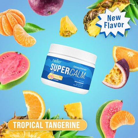 Supercalm: Pó para Bebida Energética, Tangerina Tropical, L Teanina, Ksm-66 Ashwagandha, Glicinato de Magnésio, Vitamina D3, Suplementos para Relaxamento - Nello