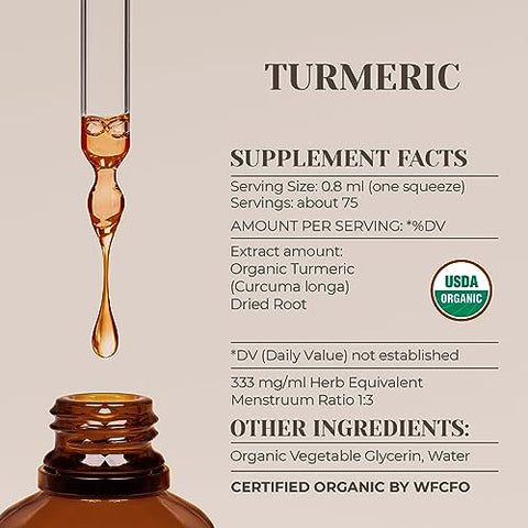Garden Organics - Extrato Orgânico de Cúrcuma USDA Sem Álcool | Suplemento Alimentar, Tintura de Alta Potência | Cúrcuma Orgânica Certificada Natural (Curcuma Longa) Raiz Seca (60 ml)