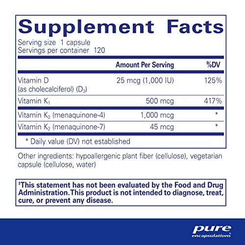 Synergy K – Vitamina K1 e K2 | Fórmula Sinérgica para Saúde Óssea | 60 cápsulas - Pure Encapsulations
