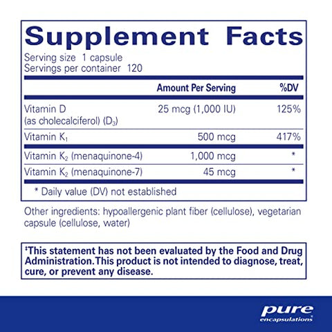 Synergy K – Vitamina K1 e K2 | Fórmula Sinérgica para Saúde Óssea | 60 cápsulas - Pure Encapsulations