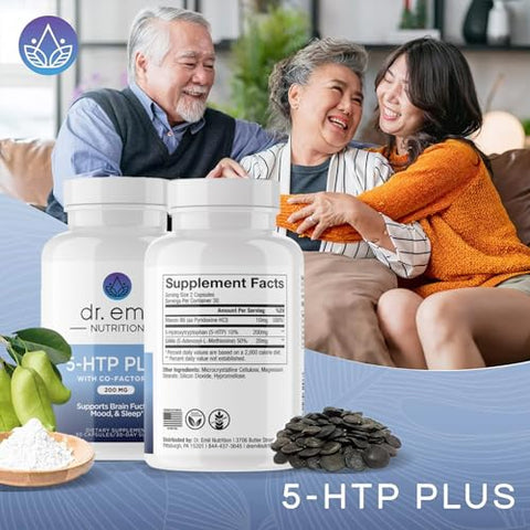 200 MG 5-HTP Plus com SAM-e para Manter um Sono Normal e Saudável e Criar uma Sensação de Bem-Estar – Cápsulas Veganas de 60 Unidades com 5HTP, Vitamina B6 e 30 Porções - DR. EMIL NUTRITION