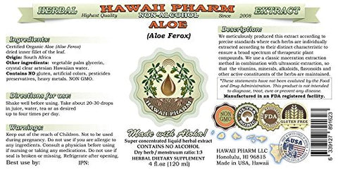 Extrato Líquido de Aloe Vera Sem Álcool, Glicerito de Folha Seca de Aloe (Aloe Ferox) Hawaii Pharm Suplemento Herbal Natural 60 ml (2 oz)