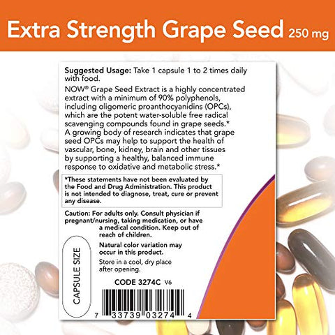 Extrato de Semente de Uva 250mg, 90 Cápsulas Vegetais – Pacote com 2 | Antioxidante Natural | Saúde e Bem-Estar - NOW Foods