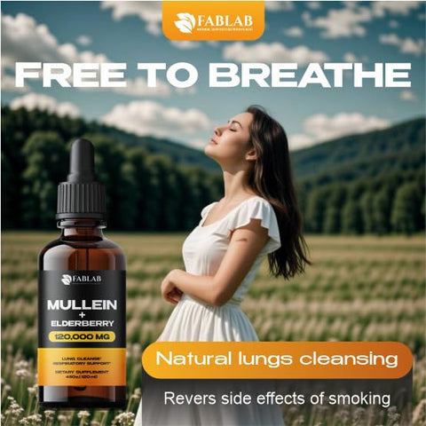FabLab - Extrato de Folha de Mullein com Sabugueiro 118 ml – Fabricado nos EUA – Gotas para Melhorar os Pulmões – Tintura de Mullein para Desintoxicação Pulmonar – Limpeza Brônquica para Fumantes – Herbal Respiratório