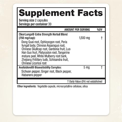 RidgeCrest Herbals - RidgeCrest Clearlungs Extra Strength Herbal Decongestant – 60 Cápsulas Vegetarianas – Potência Extra – Descongestionante Herbal – Marca RidgeCrest