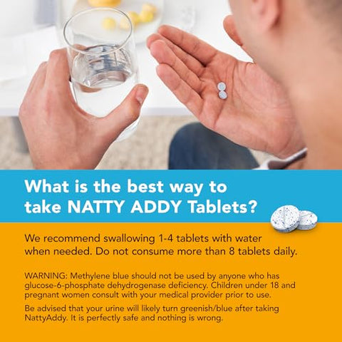 Natty Addy - Suporte Máximo para o Cérebro – Azul de Metileno, Cafeína e L-Teanina – 60 cápsulas – Marca Brain Support
