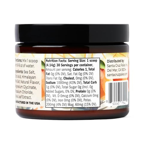 Real Salt Electrolytes Powder – Bebida de Hidratação em Pó de Limonada de Manga, Feita com Sal Rosa do Himalaia e Sal Marinho, Livre de Glúten, Keto, Sem Açúcar, Paleo, 30 Porções, 1g - Santa Cruz Paleo